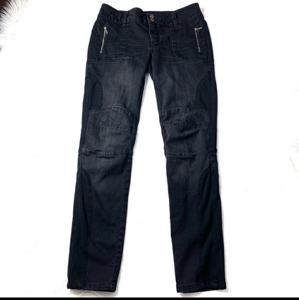 Karen Millen High Rise Black Skinny Moto Jeans - Picture 2 of 5
